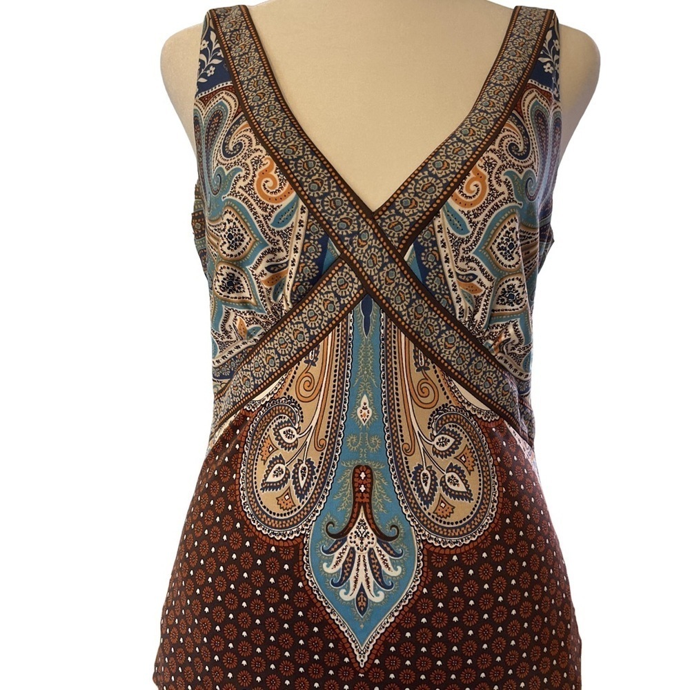 Elie Tahari lined tank Paisley Brown Teal XS/S